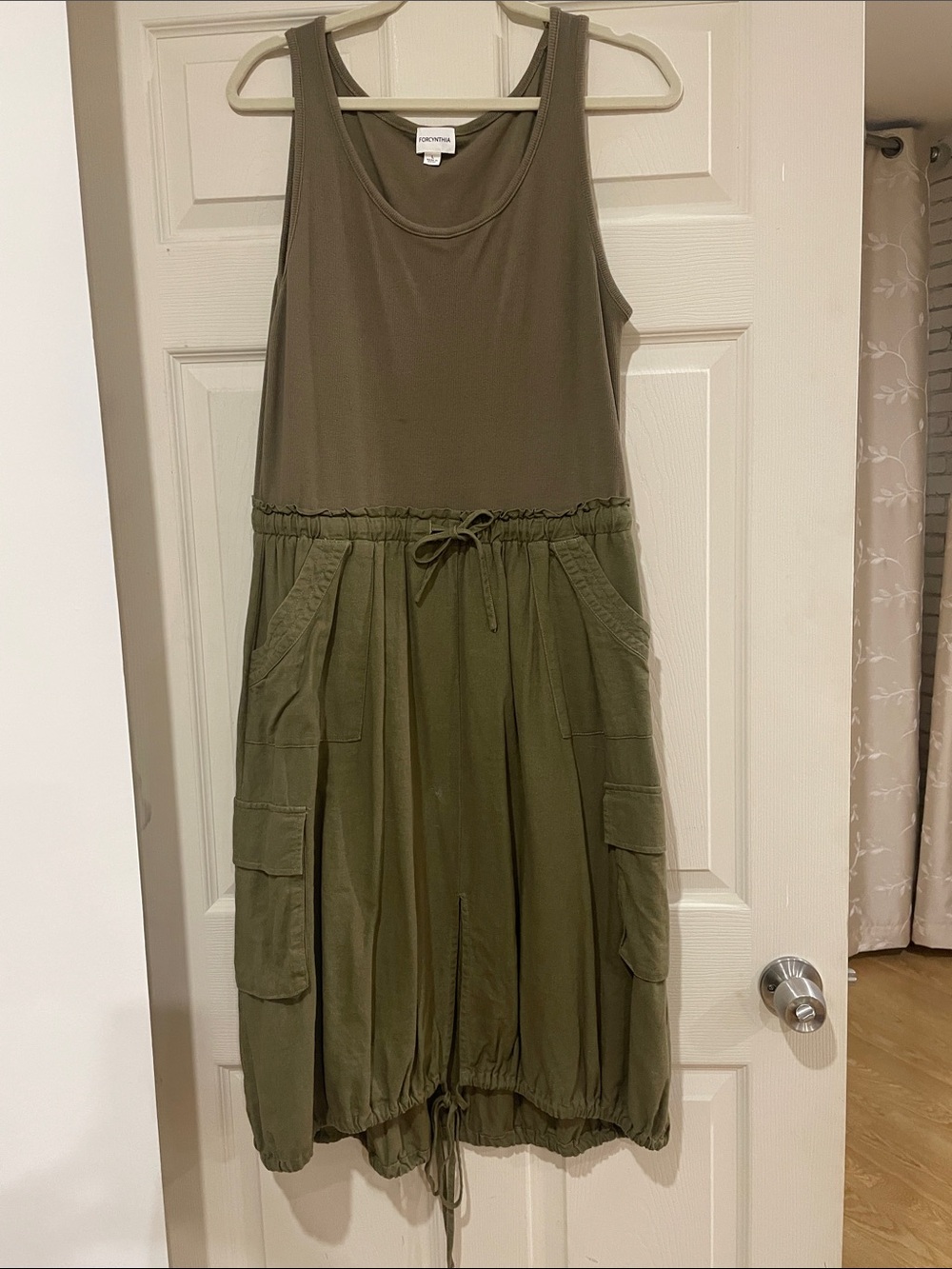 For Cynthia Olive Green Sleeveless Cargo Dress